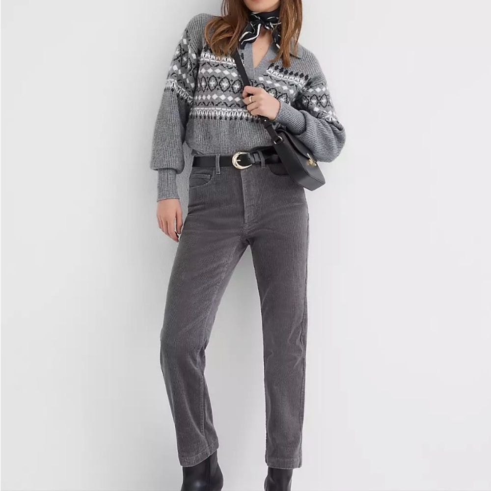 LOFT Charcoal Corduroy Cropped Pants